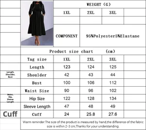 Size chart for plus size women's high waist dress showing 1XL-3XL measurements in cm