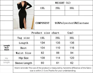 Size chart for elegant plus size V-neck dress showing 1XL to 3XL measurements