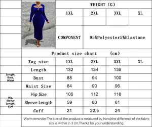 Tableau des tailles pour robe longue grande taille bleue avec mesures corporelles