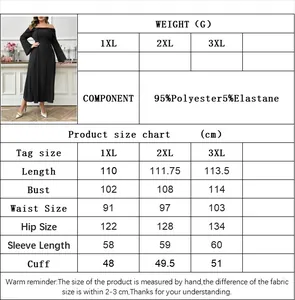 Size chart for plus size off-shoulder dress with bust and waist measurements in cm