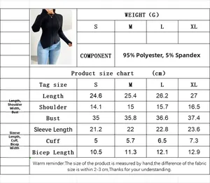 Detailed size chart for women's slim fit long sleeve top with material specifications