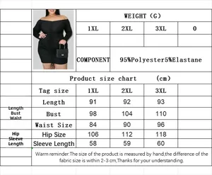 Size guide for plus size off-shoulder mini dress with detailed measurements in cm
