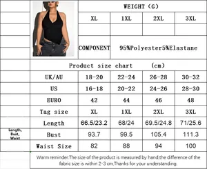 Size chart for plus size halter neck top showing US UK and EU measurements for XL to 3XL