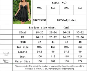 Guide des tailles détaillé pour robe plissée grande taille noire allant du 0XL au 3XL