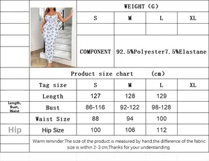 Detailed size guide table for women's floral bodycon dress with fabric composition details