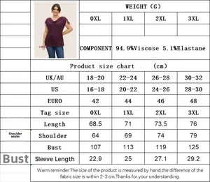 Detailed size chart for plus size burgundy pleated top with fabric and measurements