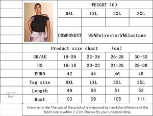 Detailed size chart for plus size off-shoulder top showing UK US and EURO measurements