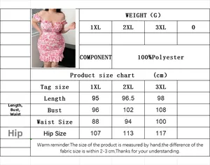 Tableau des tailles avec mesures pour la robe moulante fleurie grande taille femme