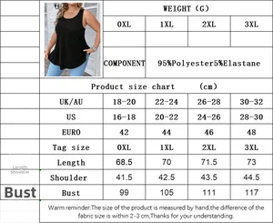 Size chart for women's plus size sleeveless top detailing 0XL to 3XL measurements
