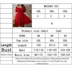 Detailed sizing chart for women's elegant V-neck dress from size 1XL to 3XL with measurements