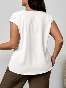Minimalist white short sleeve t-shirt for women with a slim fit and crew neck back view