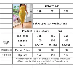 Size chart for plus size off-shoulder floral maxi dress with fabric details and dimensions