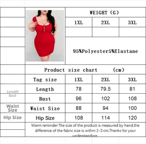 Tableau des tailles détaillé pour robe courte moulante rouge grande taille et tissu