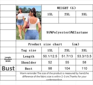 Size chart and measurement guide for white open-back plus size summer slim fit t-shirt
