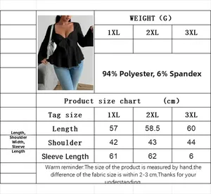 Tableau des tailles détaillé pour haut grande taille col en V avec infos tissu et mesures