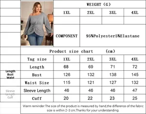 Detailed size chart for women's plus size off-shoulder long sleeve top from 1XL to 4XL