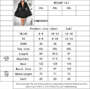 Detaillierte Größentabelle für Plus Size V-Ausschnitt Kleid mit Länge, Brust und Taille