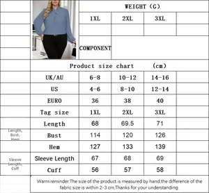 Detailed size guide table for women's long sleeve blouse with 1XL to 3XL measurements