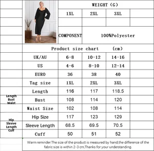 Guide des tailles 1XL-3XL pour cette robe moulante élégante à manches longues unie