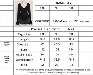 Detailed size chart for women's V-neck long sleeve top with fabric measurements in CM