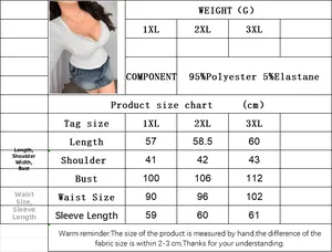 Detailed size chart for plus size V-neck lace patchwork long sleeve T-shirt for women