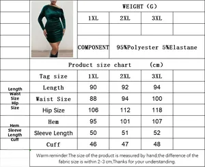 Detailed size chart for dark green velvet off-shoulder dress with measurements in cm