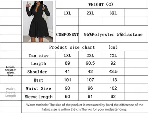 Tableau des tailles pour robe noire col en V ligne A avec mesures détaillées 1XL-3XL