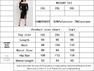 Tableau des tailles détaillé pour robe en maille grande taille de 1XL à 3XL avec mesures