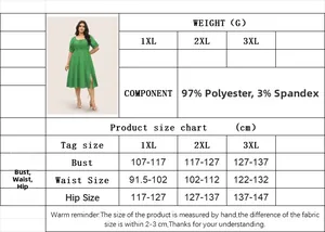 Tableau des tailles pour robe verte grande taille avec col carré et manches bouffantes