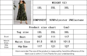 Detailed size chart for floral plus size dress from 1XL to 3XL with measurements