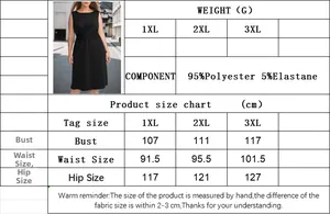 Size chart for black sleeveless dress with bust, waist, and hip measurements in cm