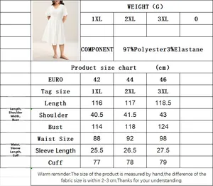 Size guide for plus size V-neck summer dress listing measurements in cm and EURO sizes