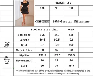 Size chart for black square neck puff sleeve satin dress showing XL to 3XL measurements