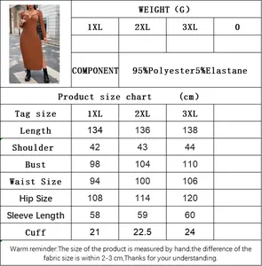 Tableau des tailles détaillé pour la robe élégante en tricot avec spécifications