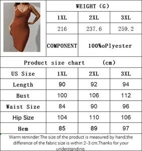 Size chart for women's V-neck bodycon dress with measurements in cm for 1XL to 3XL