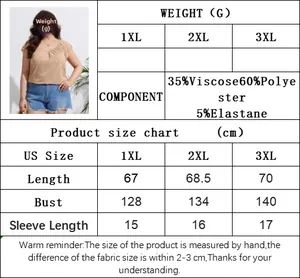 Detailed size chart and fabric composition for women's plus size casual solid color t-shirt