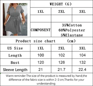 Size chart detail for V-neck plus size A-line dress with 1XL to 3XL measurements