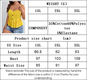 Size chart for off-shoulder ruffled top showing 1XL-3XL measurements in centimeters