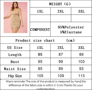 Detailed size chart for the champagne plus size party dress with material specifications