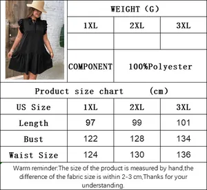 Detailed size chart and weight specifications for this plus size ruffle v-neck dress
