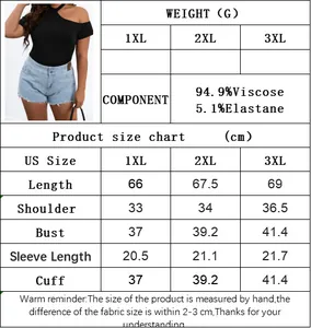 Detailed size chart for plus size off-shoulder knit top with measurements in centimeters