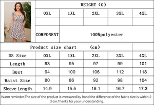 Detailed size chart for plus size floral summer dress from 0XL to 4XL in 100% polyester