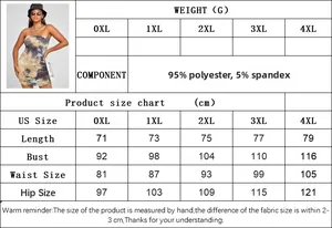 Tableau des tailles pour robe moulante tie-dye grande taille, tailles US 0XL à 4XL en cm