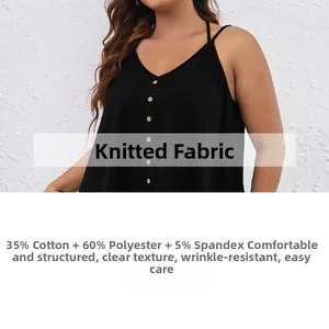 Detailed view of knitted V-neck tank top featuring decorative wooden buttons and fabric texture
