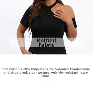 Detail view of the knitted fabric composition showing 35% cotton and wrinkle-resistant texture