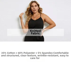 Detailed fabric texture showing 35% cotton and 60% polyester knit on a black dress