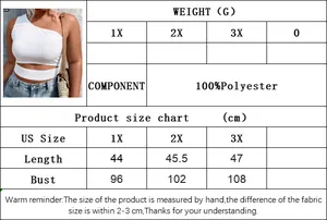 Tableau des tailles 1X-3X pour débardeur blanc asymétrique grande taille en tricot