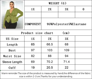 Detaillierte Größentabelle für Damen Plus Size V-Ausschnitt Strickoberteil in Olivgrün