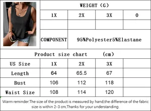 Size chart for women's plus size tank top showing dimensions for 1X to 3X in centimeters