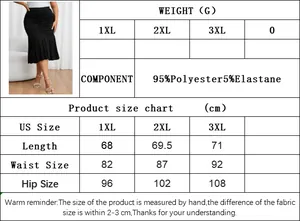 Detailed size guide for plus size stretch fishtail skirt with 1XL to 3XL measurements